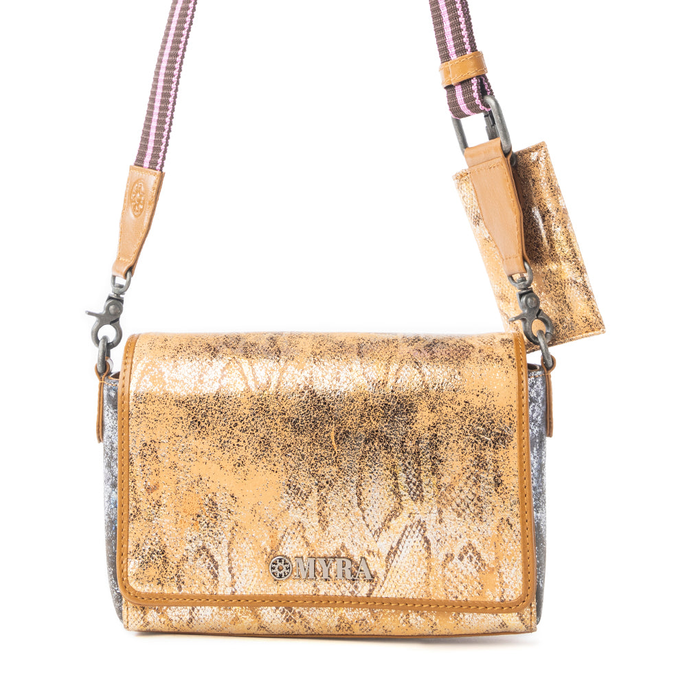 Serpentina Charm Leather Shoulder Bag in Amber Snake Print