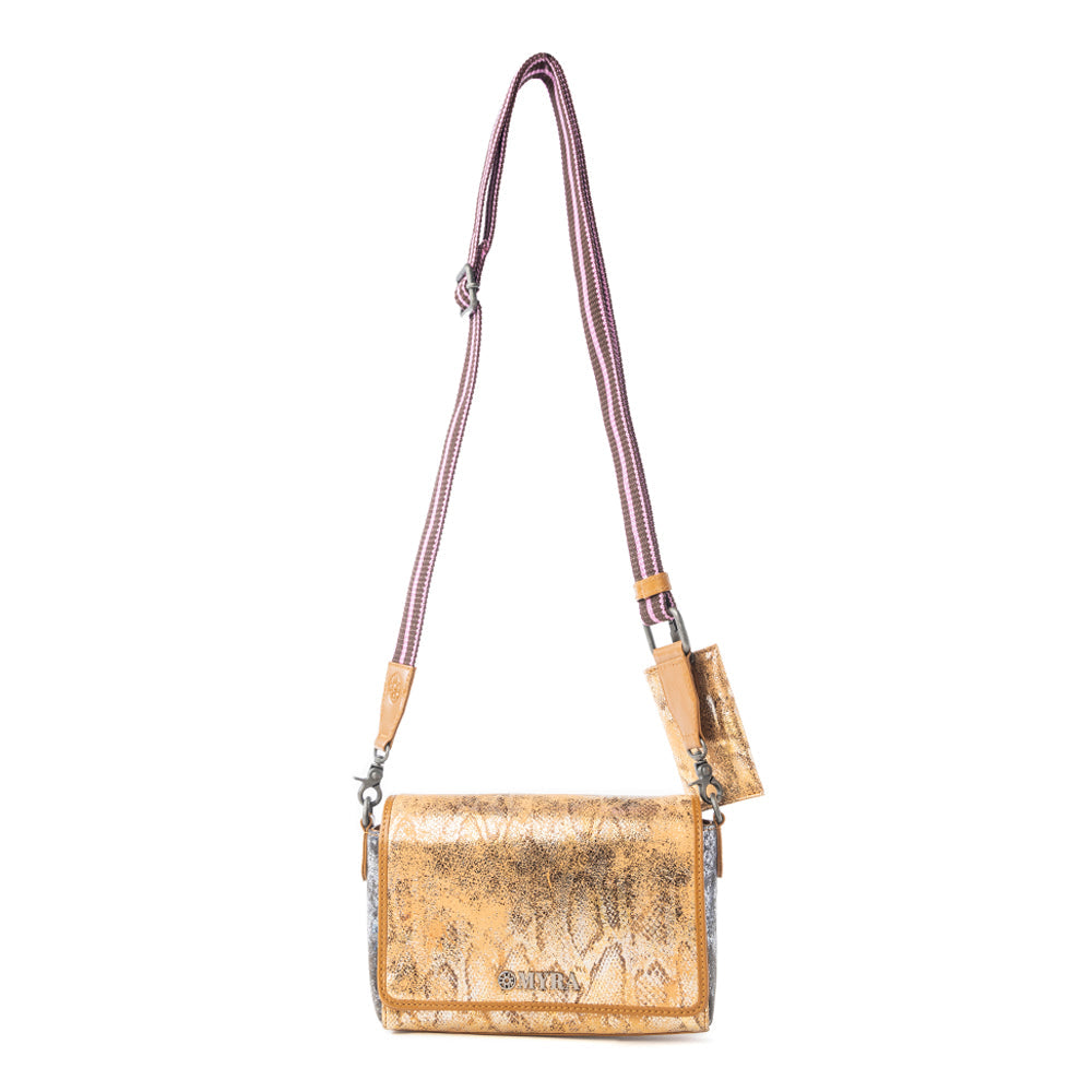 Serpentina Charm Leather Shoulder Bag in Amber Snake Print