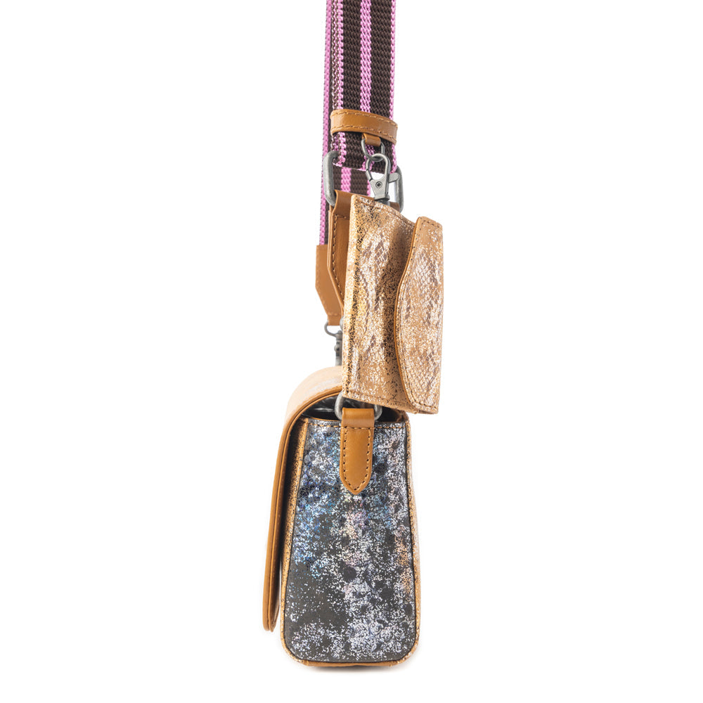 Serpentina Charm Leather Shoulder Bag in Amber Snake Print