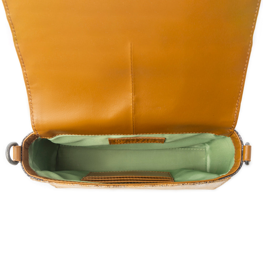 Serpentina Charm Leather Shoulder Bag in Amber Snake Print