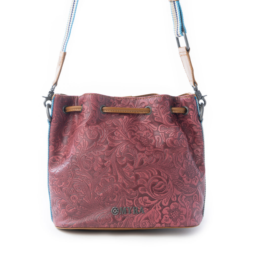 Emberlace Embossed Leather Bucket Bag in Berry Rouge