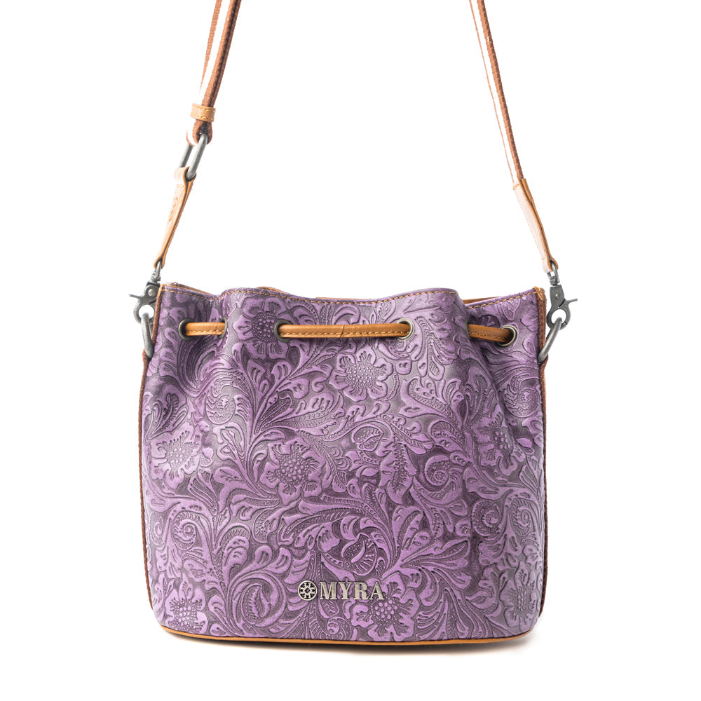 Amara Bloom Embossed Leather Bucket Bag in Mystic Lilac