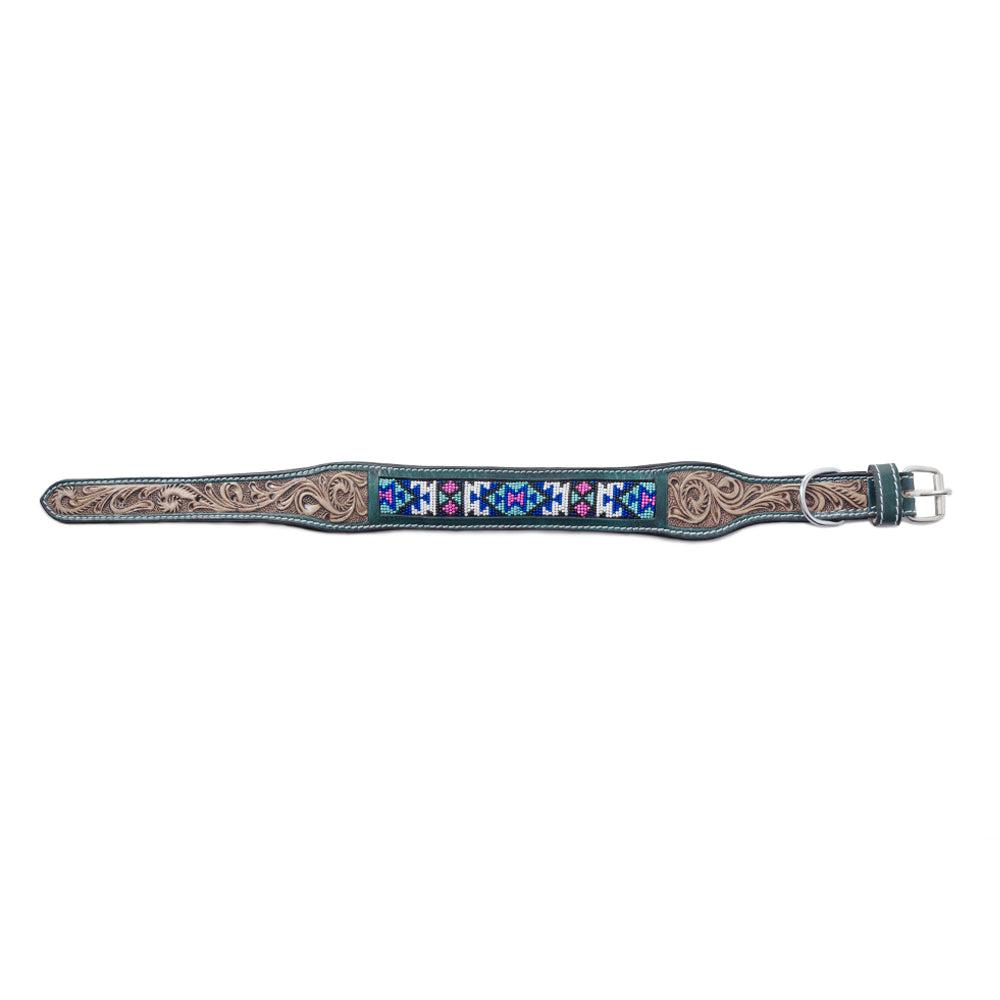 Turquoise Blossom Western Dog Collar in Brown