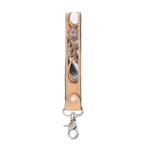 Pasture Petals Handtooled Leather Keyfob in Prairie Sand