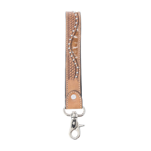 Bronco Wave Handtooled Leather Keyfob in Oakwood Amber