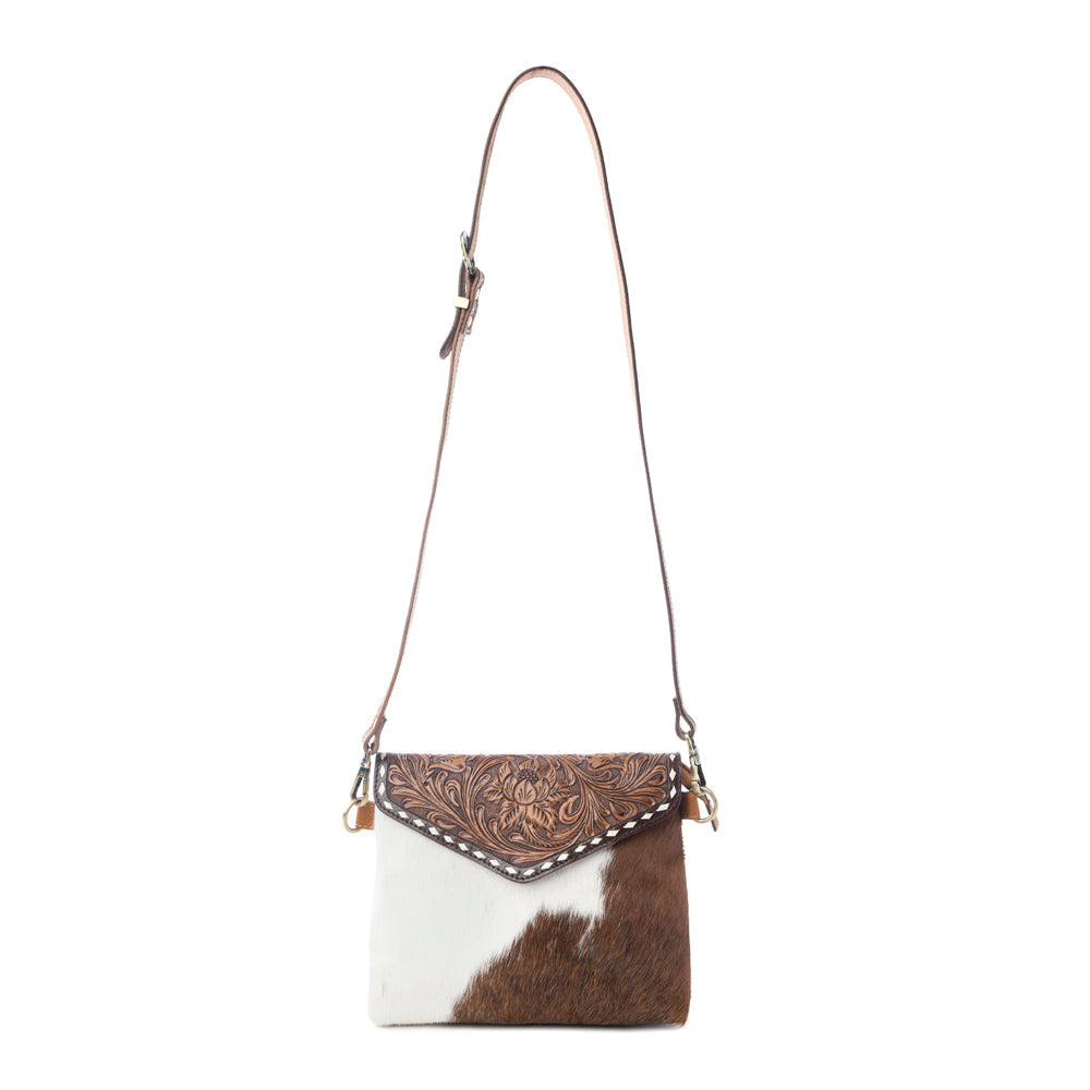 Dune Lily Handtooled Hairon Leather Bag in Snowdrift Hide