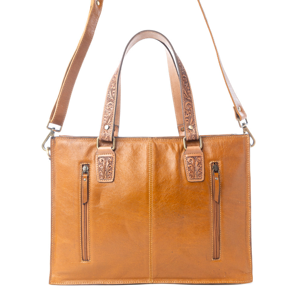Desert Jewel Handtooled Hairon Leather Concealed Carry Bag in Timber Brown