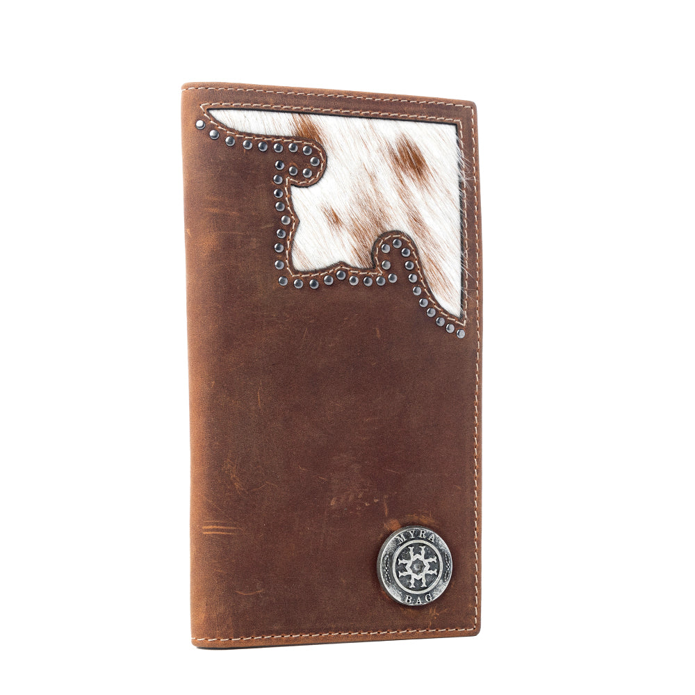 Lariat Crest Hairon Leather Wallet for Men in Rustic Chrome
