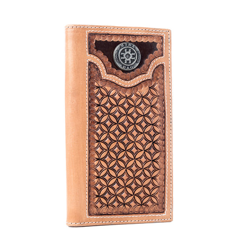 Starweave Dusk Handtooled Leather Wallet for Men in Aged Sienna