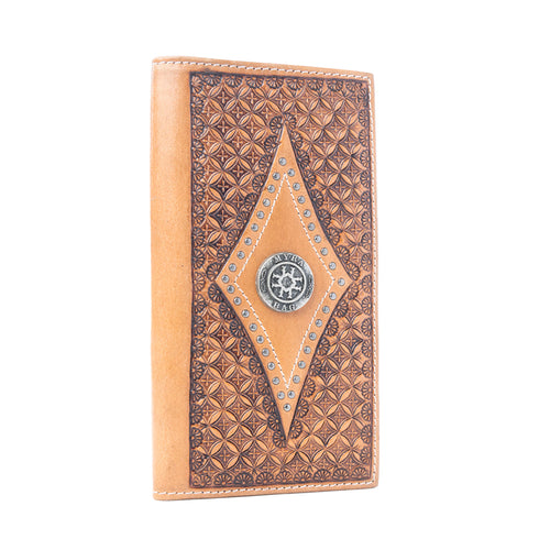 Nomad's Emblem Handtooled Leather Wallet for Men in Walnut Emboss