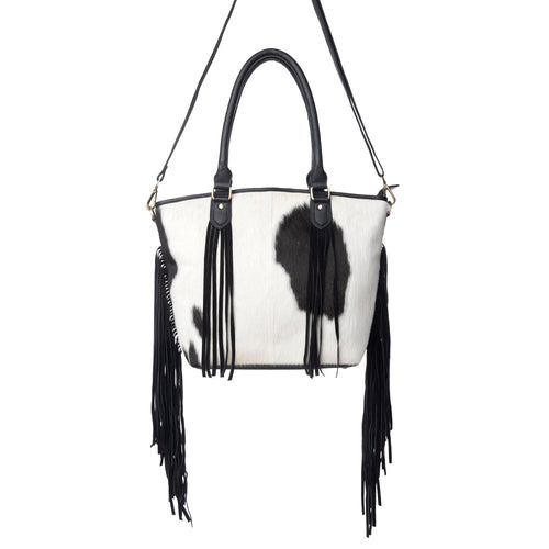 High Plains Hairon Leather Concealed Fringe Carry Bag in Ebony Bone