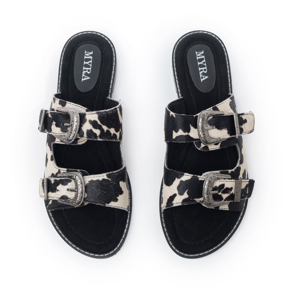 Midnight Grove Hairon Leather Sandals in Ranch Ivory