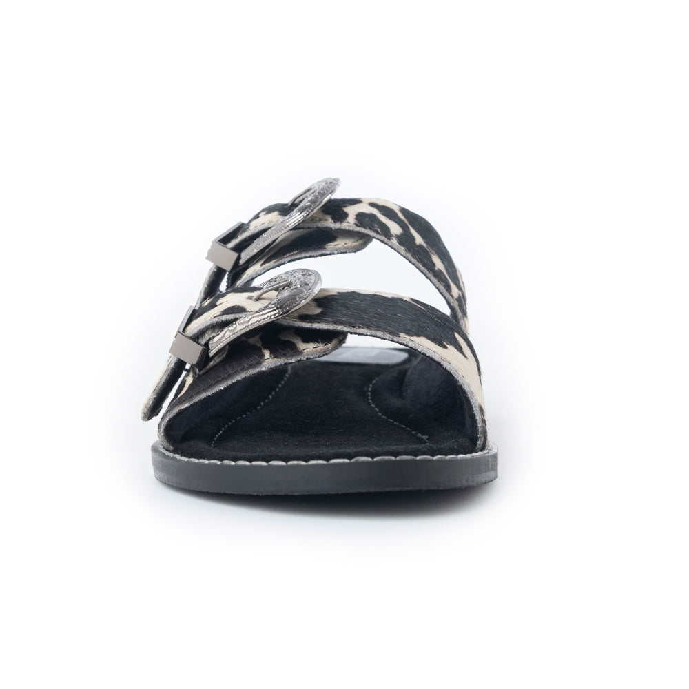 Midnight Grove Hairon Leather Sandals in Ranch Ivory