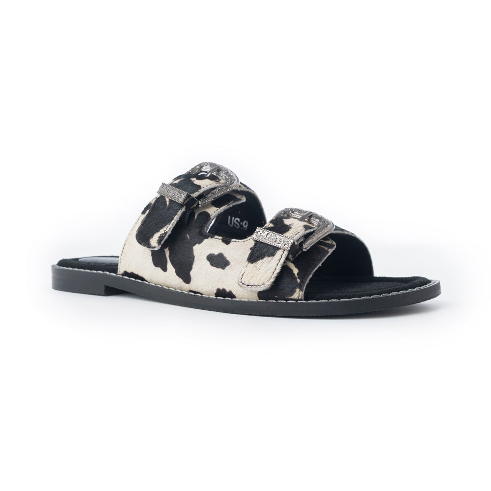 Midnight Grove Hairon Leather Sandals in Ranch Ivory