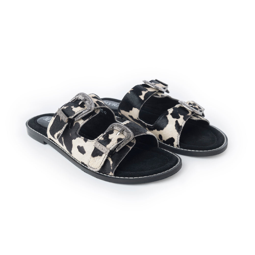 Midnight Grove Hairon Leather Sandals in Ranch Ivory
