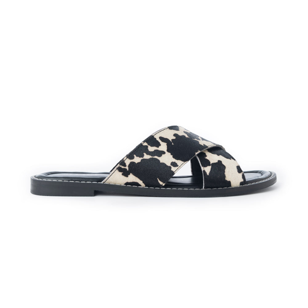 El Paso Dawn Hairon Leather Sandals in Speckled White