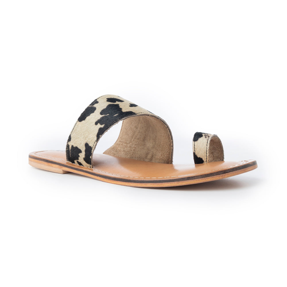 Cattle Trail Hairon Leather Sandals in Ivory Cowhide