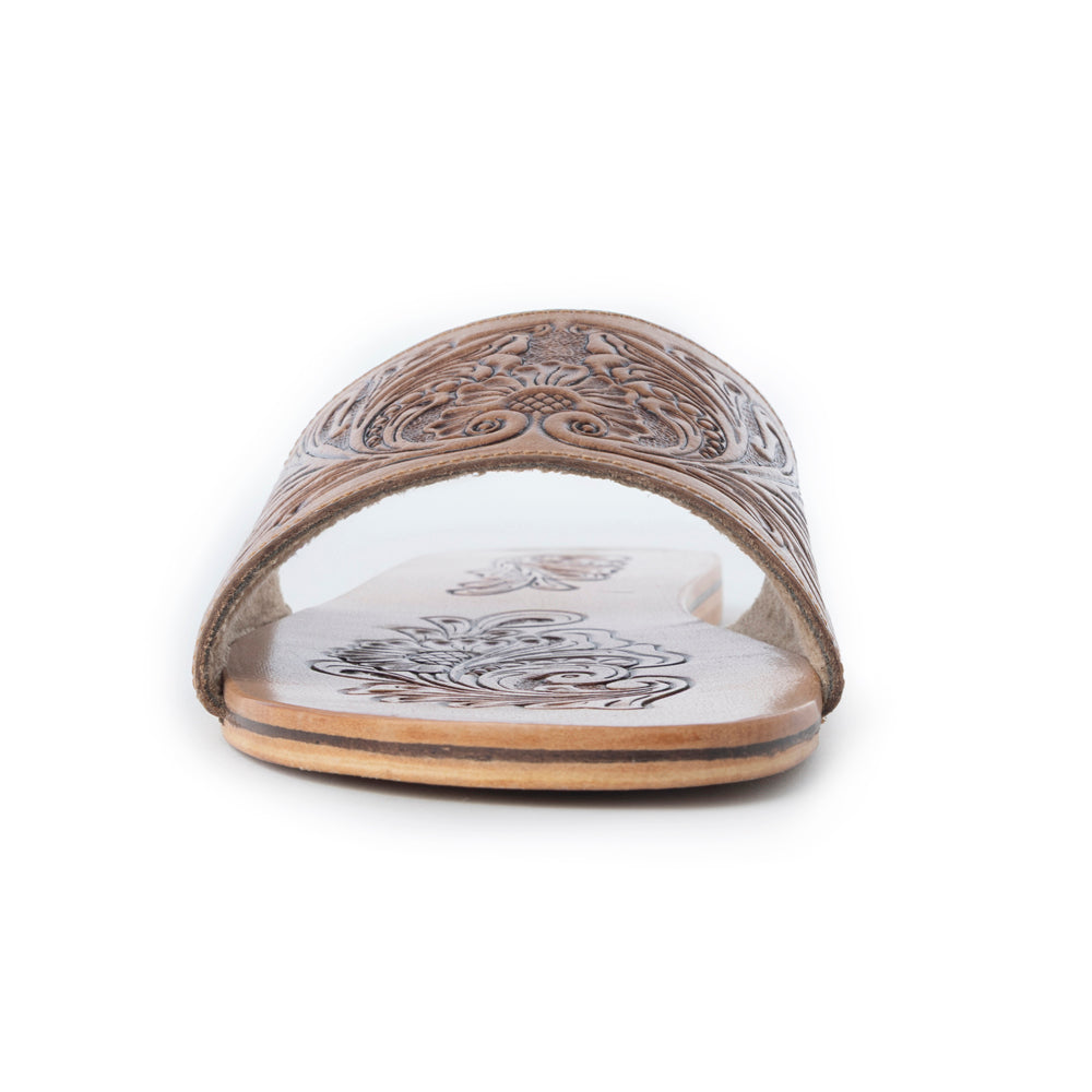 Cactus Lace Handtooled Leather Sandals in Charred Brown