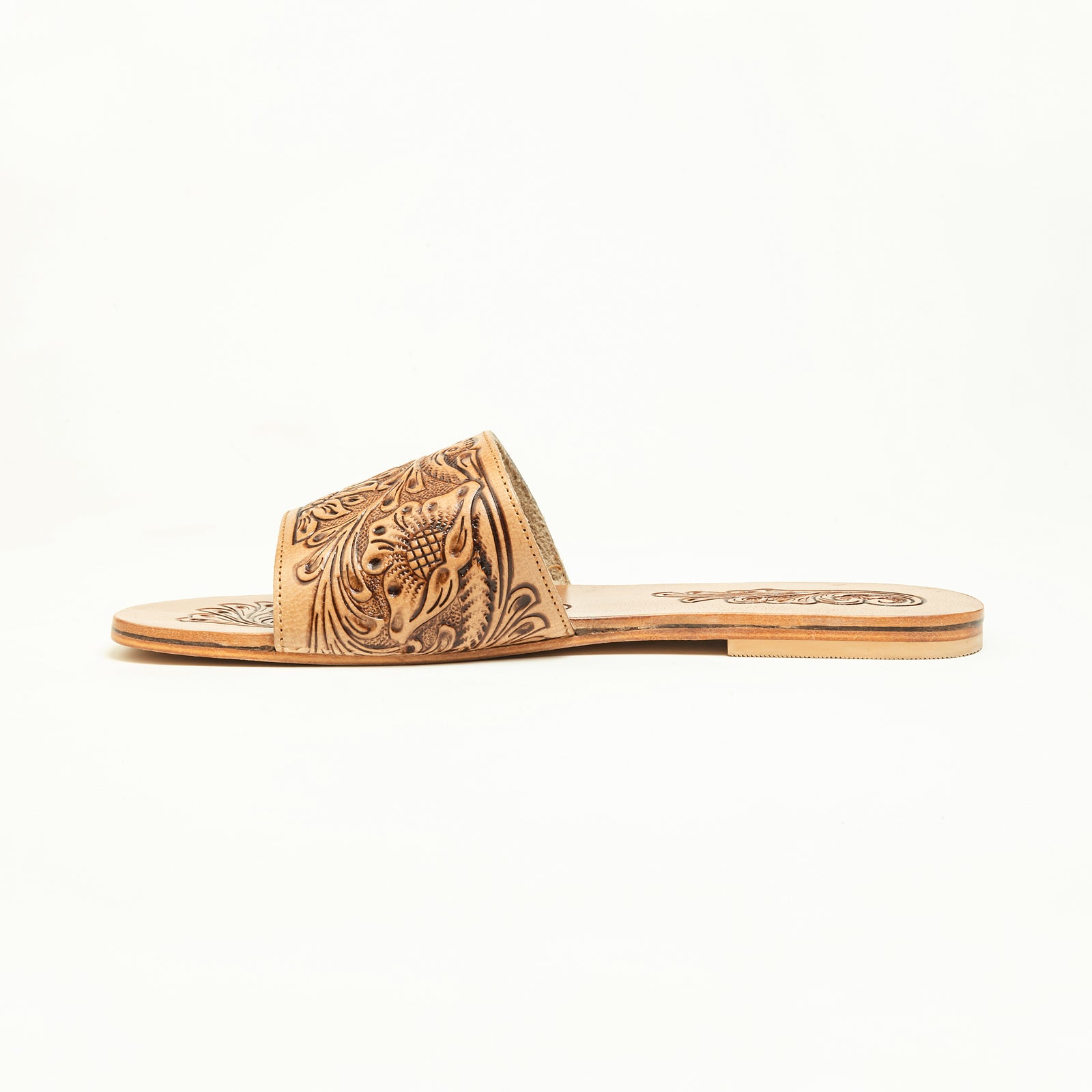 Cactus Lace Handtooled Leather Sandals in Charred Brown