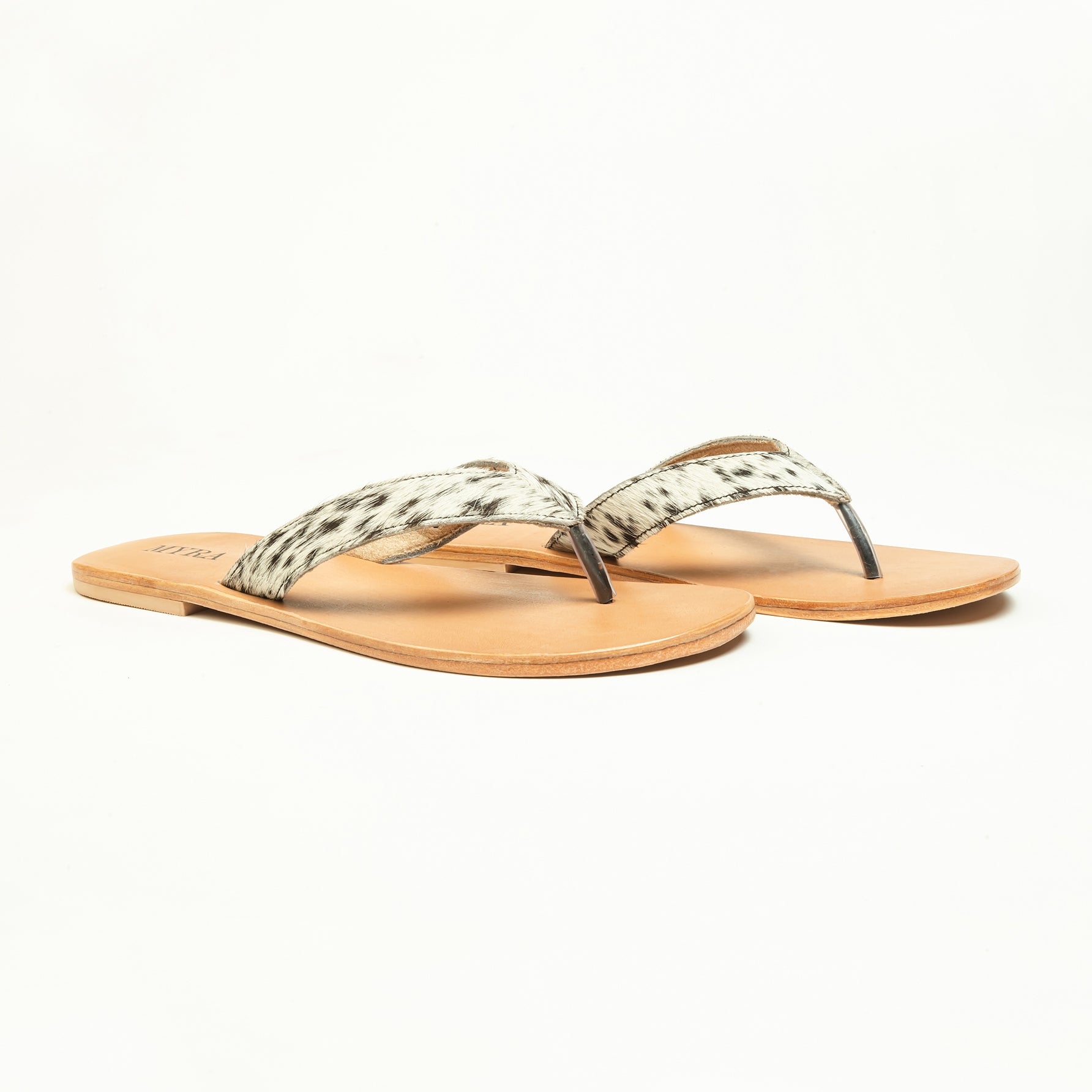 Echo Valley Hairon Leather Sandals in Spotted Ivory