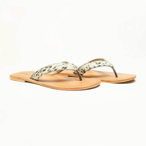 Echo Valley Hairon Leather Sandals in Spotted Ivory