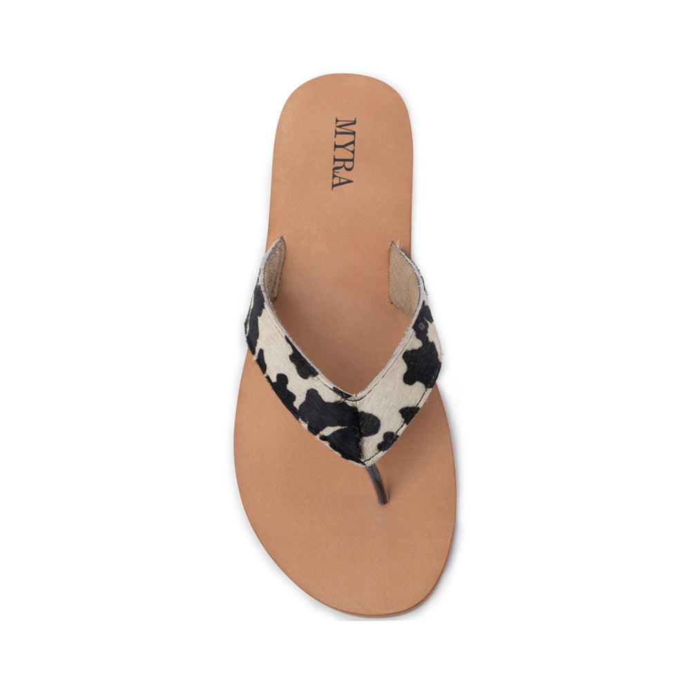Echo Valley Hairon Leather Sandals in Spotted Ivory