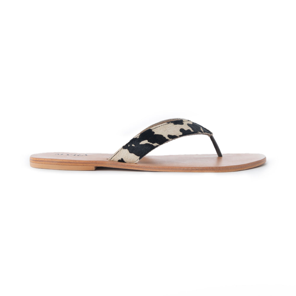 Echo Valley Hairon Leather Sandals in Spotted Ivory