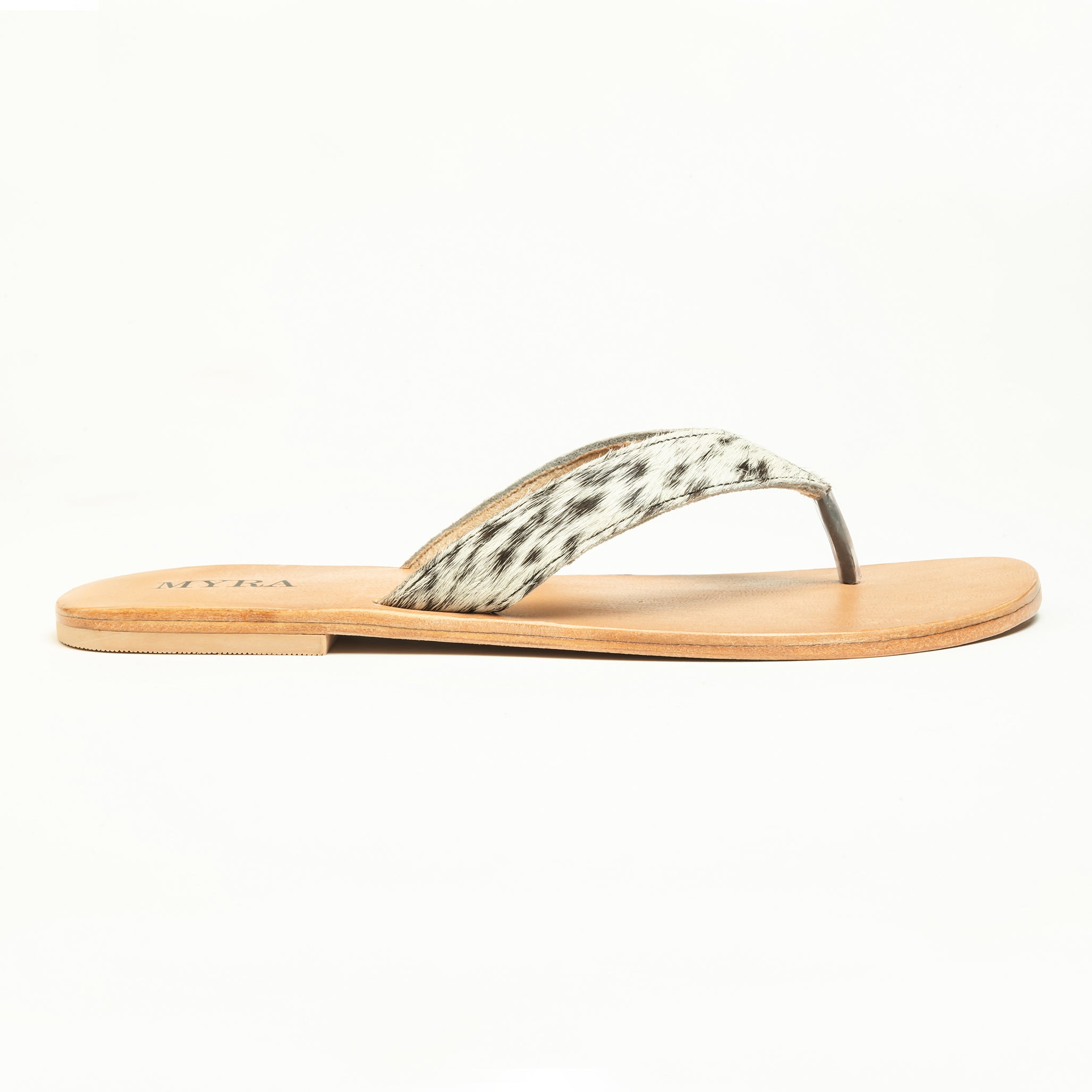 Echo Valley Hairon Leather Sandals in Spotted Ivory