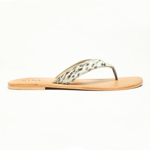 Echo Valley Hairon Leather Sandals in Spotted Ivory