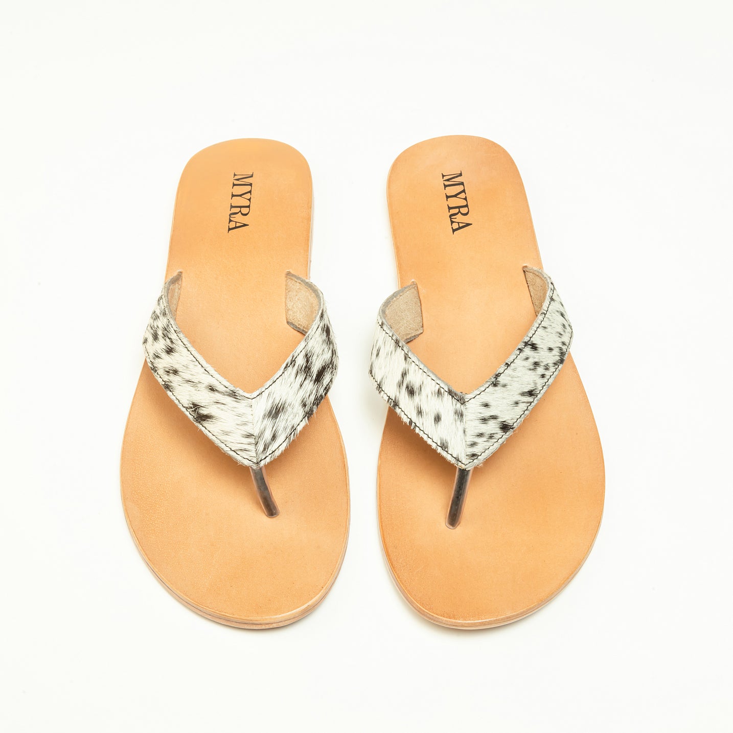 Echo Valley Hairon Leather Sandals in Spotted Ivory