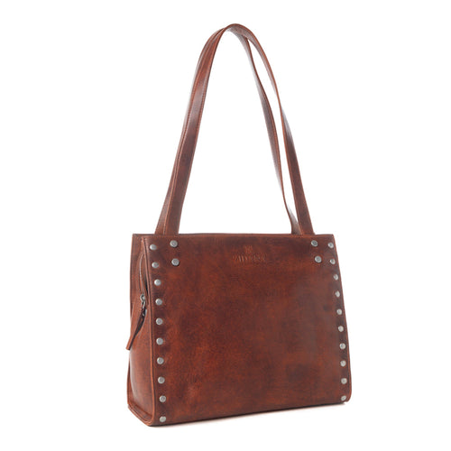 Myra Zidana Aria Amethyst Veg Tanned Leather Tote Bag in Vintage Red