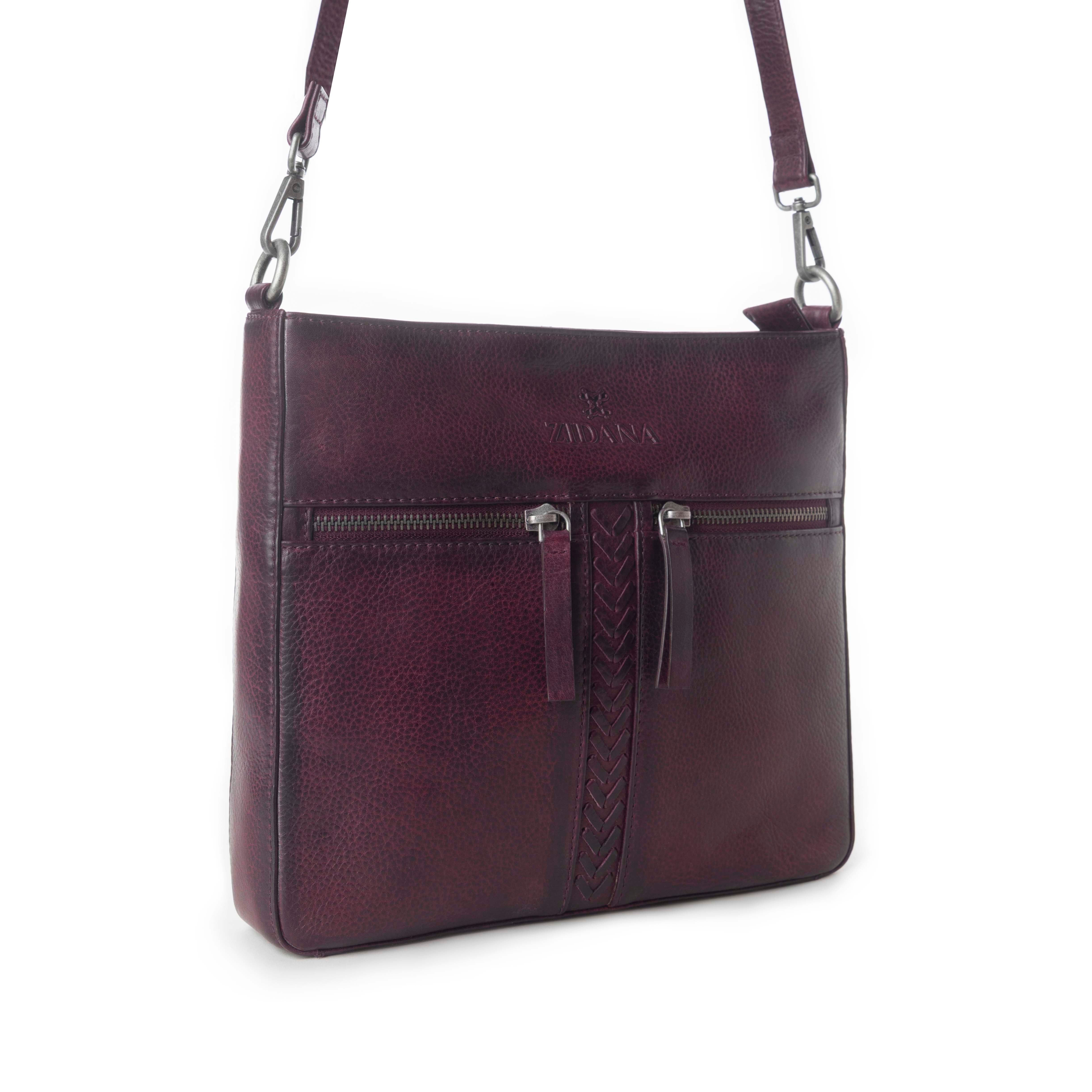 Myra Zidana El Paso Twin Veg Tanned Leather Crossbody Bag in Maroon Mesa