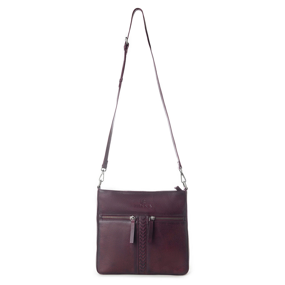 Myra Zidana El Paso Twin Veg Tanned Leather Crossbody Bag in Maroon Mesa
