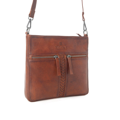 Myra Zidana El Paso Twin Veg Tanned Leather Crossbody Bag in Wildwood Red