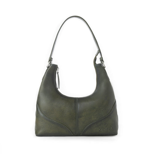 Myra Zidana Winchester Loop Veg Tanned Leather Shoulder Bag in Midnight Olive