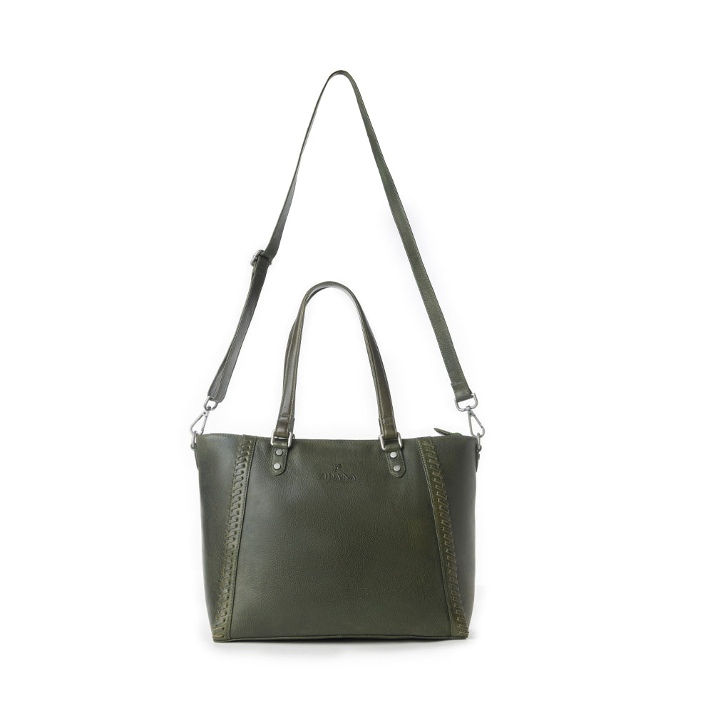 Myra Zidana Arista Bloom Veg Tanned Leather Handbag in Smoky Green