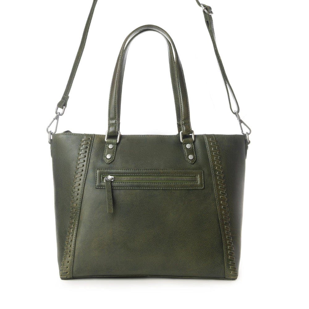 Myra Zidana Arista Bloom Veg Tanned Leather Handbag in Smoky Green