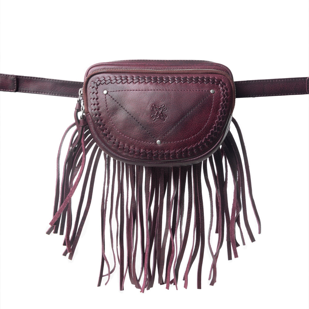 Myra Zidana Stormy Trails Fringed Veg Tanned Leather Bag in Raven Dusk