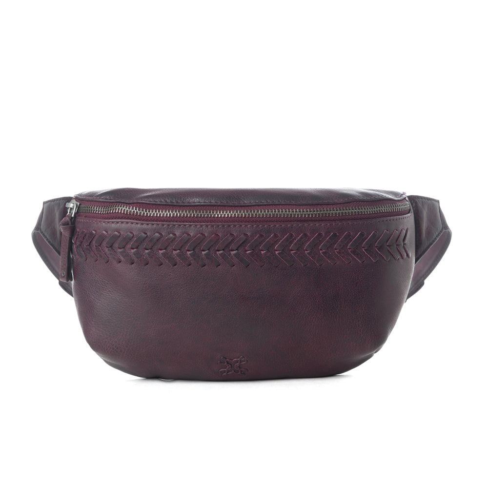 Myra Zidana Amarillo Handstitched Veg Tanned Leather Fanny Pack in Wildrose Plum