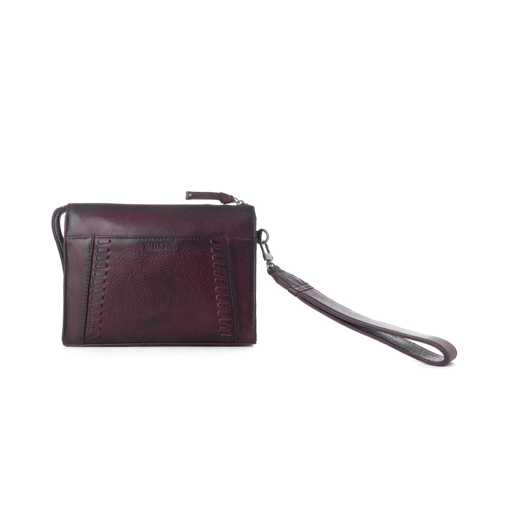 Myra Zidana Bandera Ridge Veg Tanned Leather Wristlet in Dusty Rose