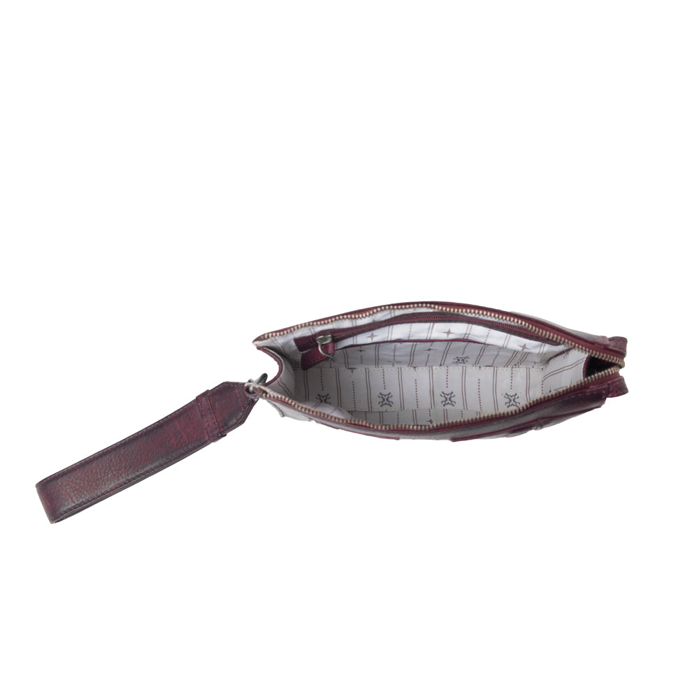 Myra Zidana Bandera Ridge Veg Tanned Leather Wristlet in Dusty Rose