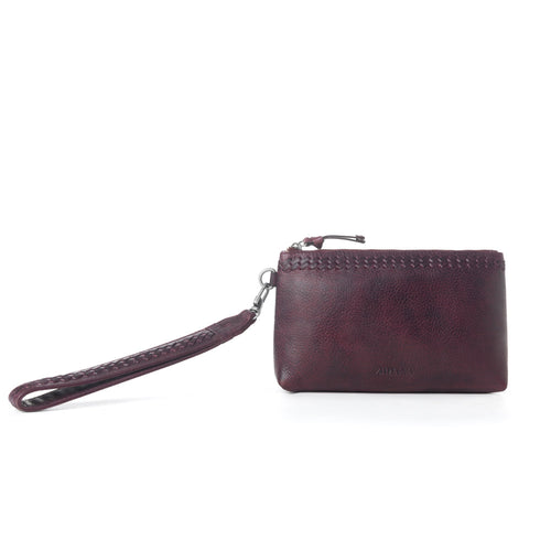 Myra Zidana Ethel Mini Veg Tanned Leather Wristlet in Rosa Maroon