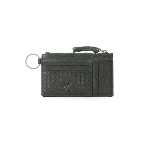 Myra Zidana Vino Braided Veg Tanned Leather Wallet in Moss Noir