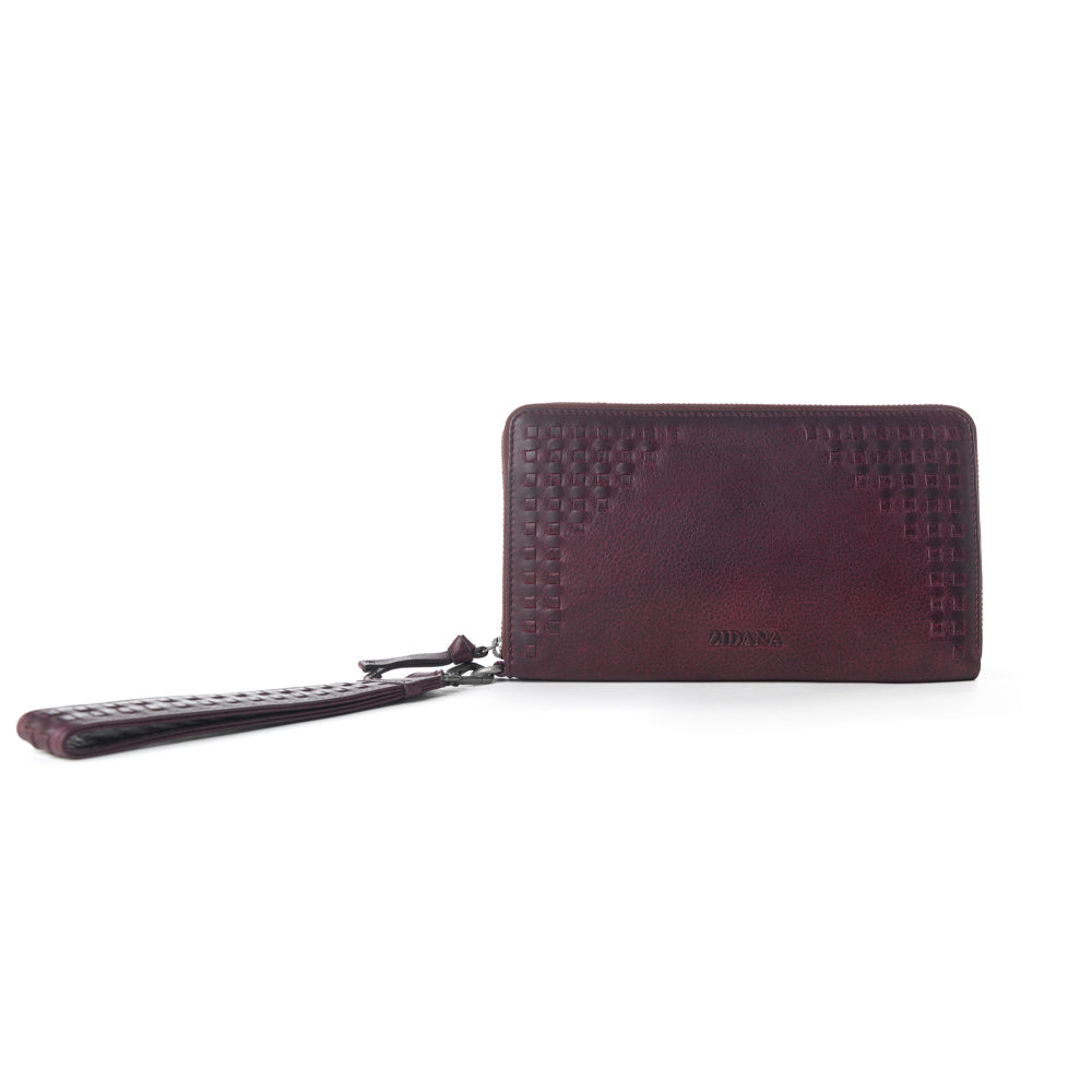 Myra Zidana Elko Braided Veg Tanned Leather Wallet in Merlot Smoke