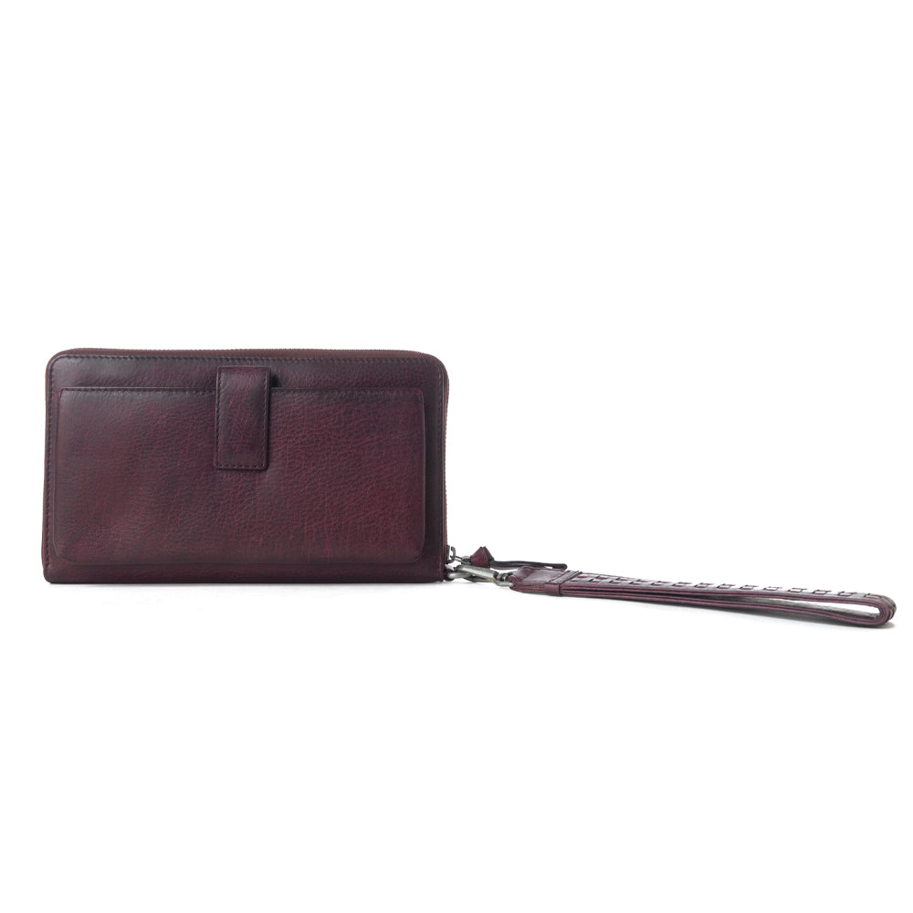 Myra Zidana Elko Braided Veg Tanned Leather Wallet in Merlot Smoke
