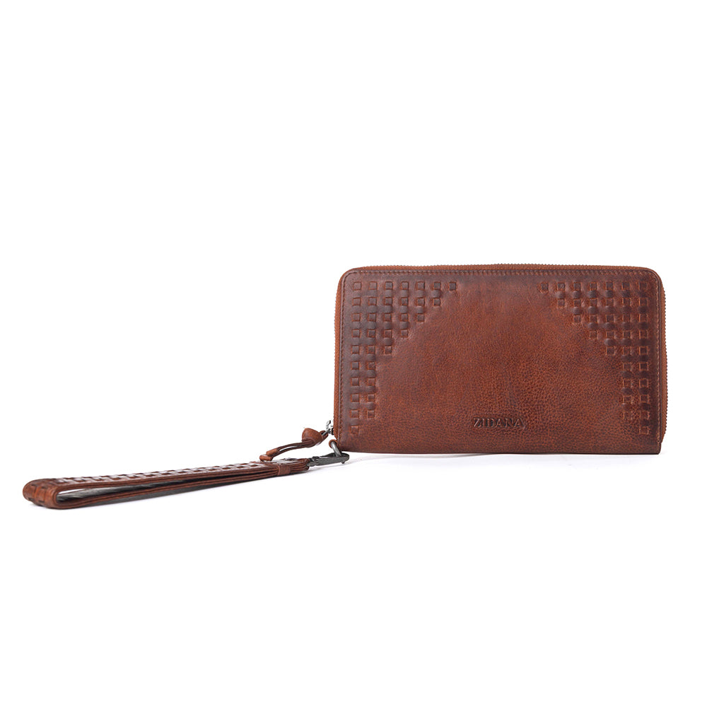 Myra Zidana Elko Braided Veg Tanned Leather Wallet in Auburn Glow