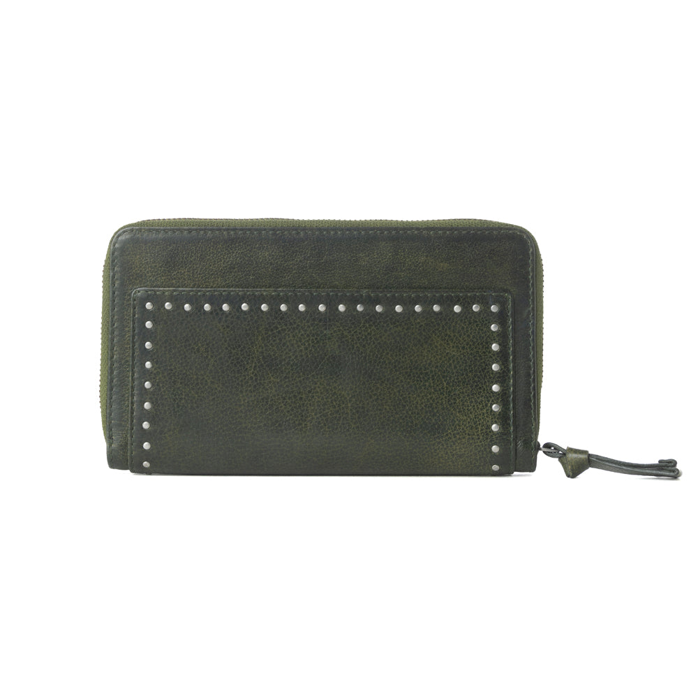 Myra Zidana Astra Studded Veg Tanned Leather Wallet in Velvet Moss