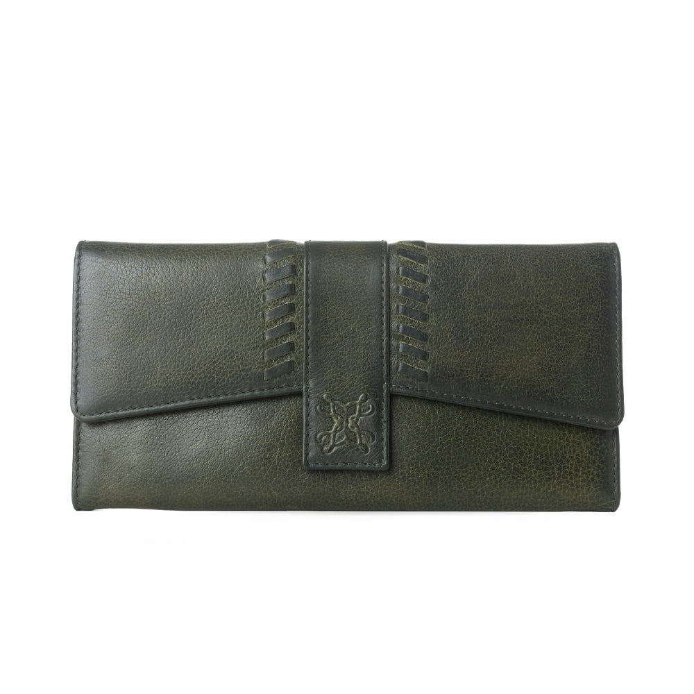 Myra Zidana Santa Fe Woven Veg Tanned Leather Wallet in Luna Green