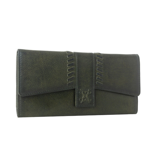 Myra Zidana Santa Fe Woven Veg Tanned Leather Wallet in Luna Green