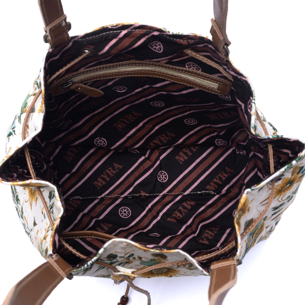 Southern Bloom Cotton & Leather Bucket Bag in Chestnut Beige